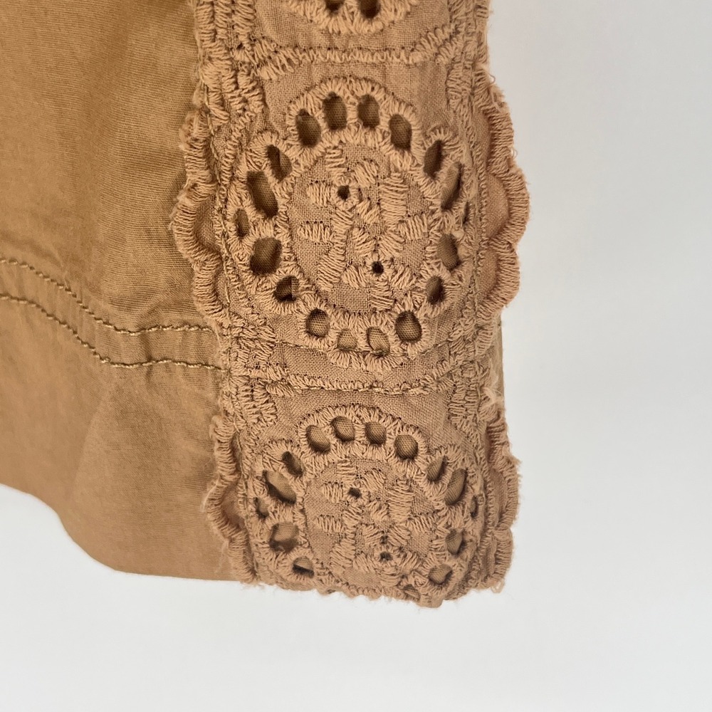 Democracy NWT Stretch Camel Wide Leg Pants Paperbag Waist Crochet Trim Size 10 - Picture 7 of 12